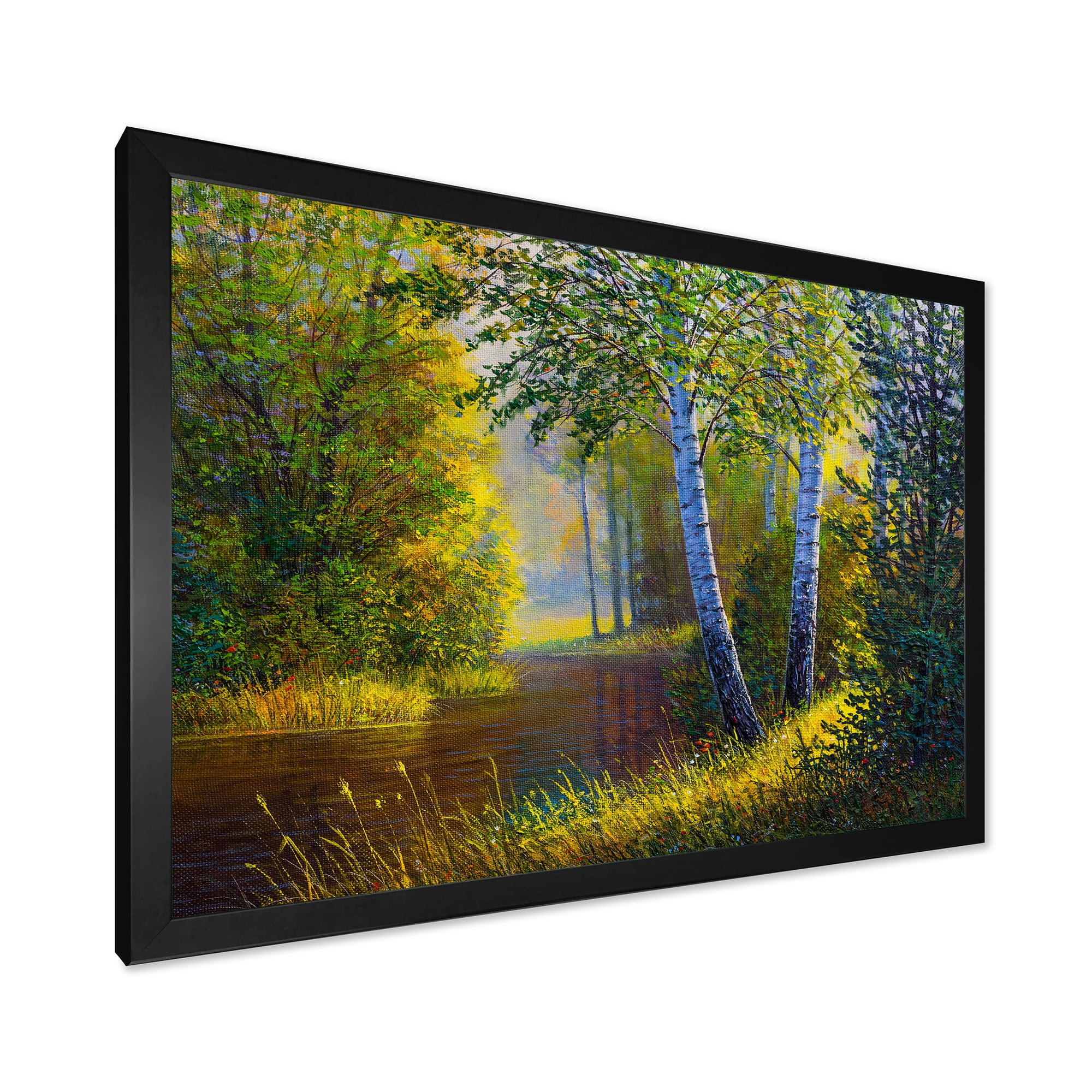 Designart 'Sunrise Glow Through The Birches II' Lake House Framed Art Print