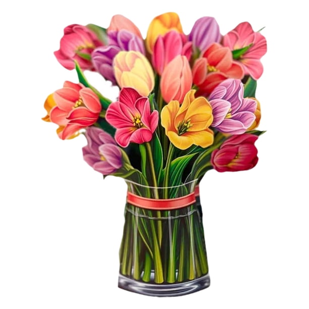 Tarjeta de felicitación de flores emergente 3D para el día de la madre, ramo creativo de papel, regalo de agradecimiento