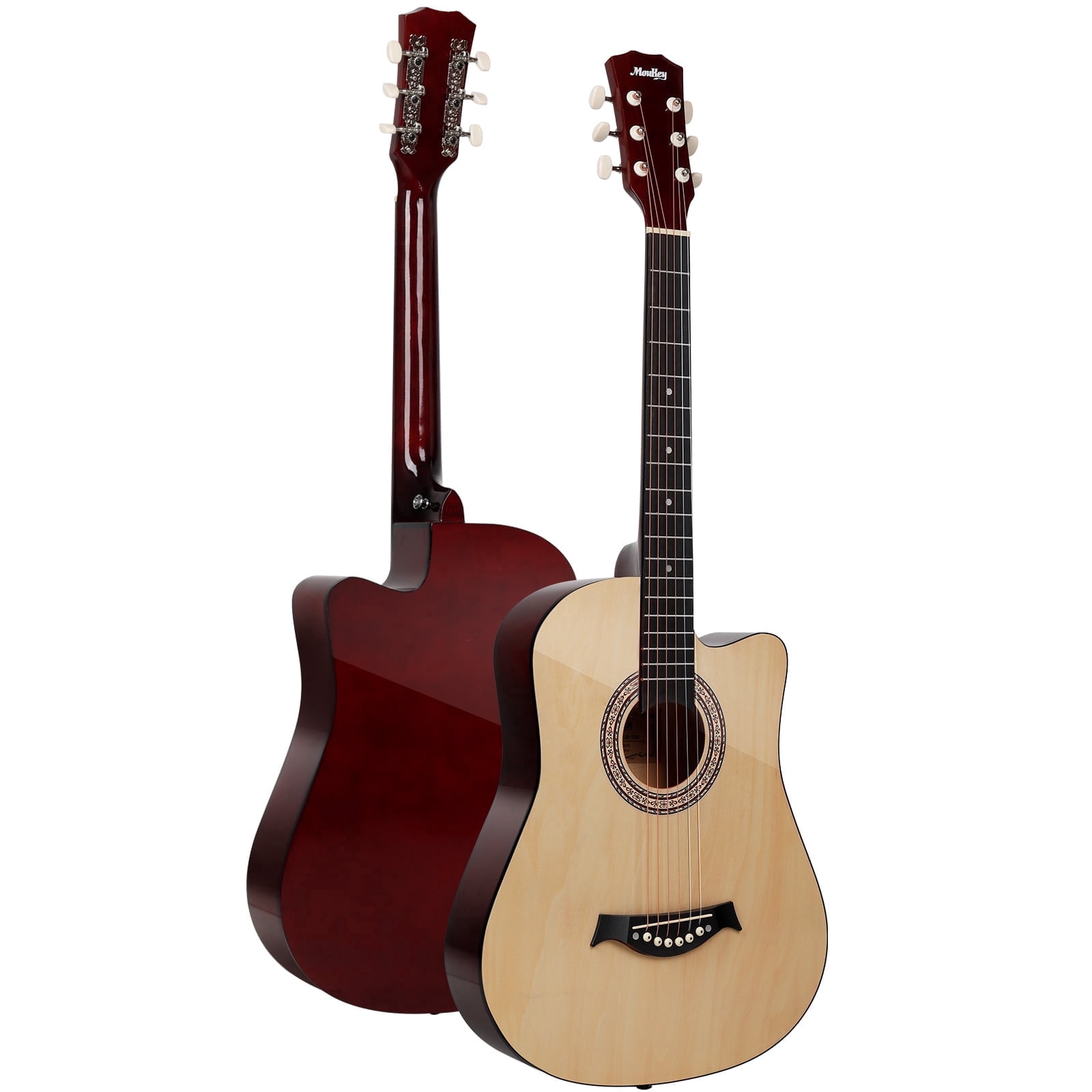 Moukey EAG-100 38" Beginner Acoustic Guitar Starter Kit With Poster, Bag, Strap, Strings And Picks, Natural