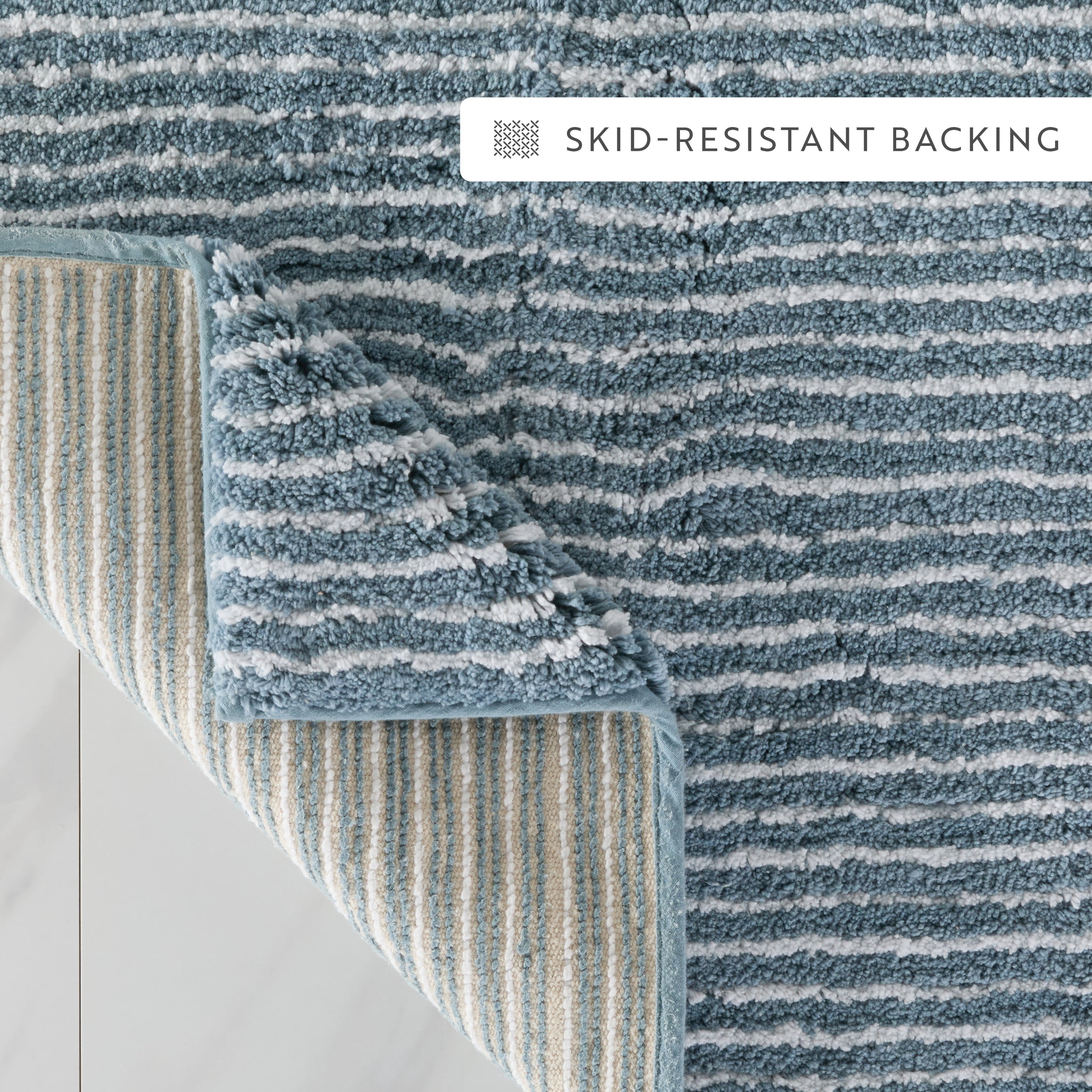 100% Cotton Pinstripe Patterned Bath Mat by Comfort Canopy, Light Blue, 34" x 21"