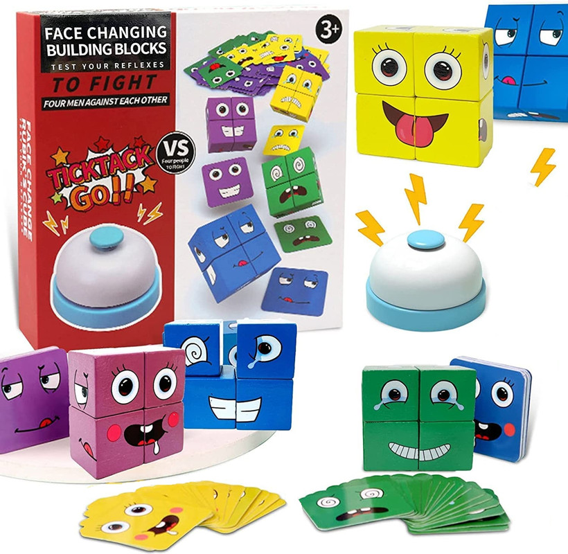 Expression Puzzle Building Cubes Wooden Face Changing Magic Cube