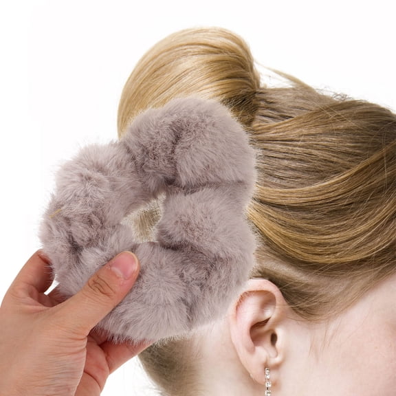 MEIBUTYUP Elastic Hair Ties For Women Grey Fuzzy Hair Tie For Casual Outing 1Pack