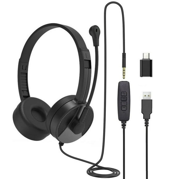 USB Headsets with Mic Laptop Headphones with Noise Cancelling Microphone 3.5mm/USB Jack Stereo Headsets with Adjustable Headband Wire for Business Chat Gaming