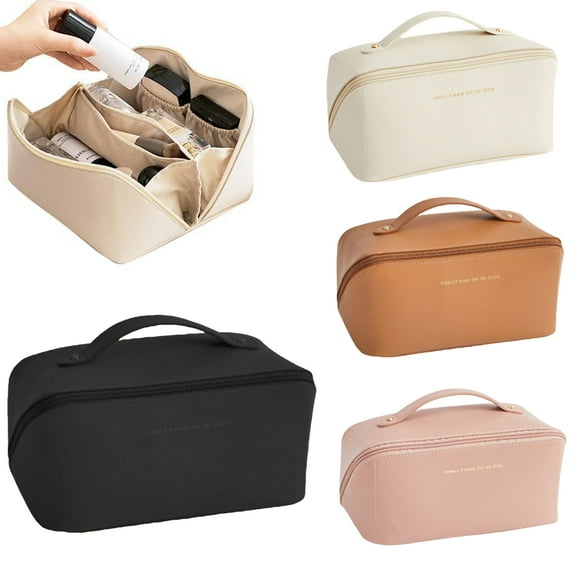 Bobasndm Large Capacity Travel Cosmetic Bag, Leather Makeup Bag, Waterproof Portable Cosmetic Bag, Toiletry Bag, Travel Cosmetic Organizer Bag with Handle and Divider