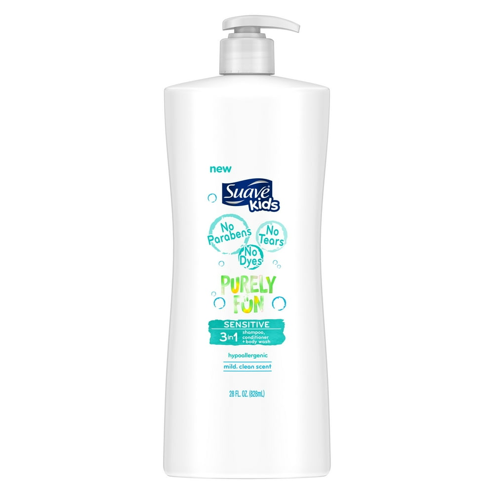 Suave Kids 3 in 1 Shampoo Conditioner Body Wash Purely Fun Sensitive 28