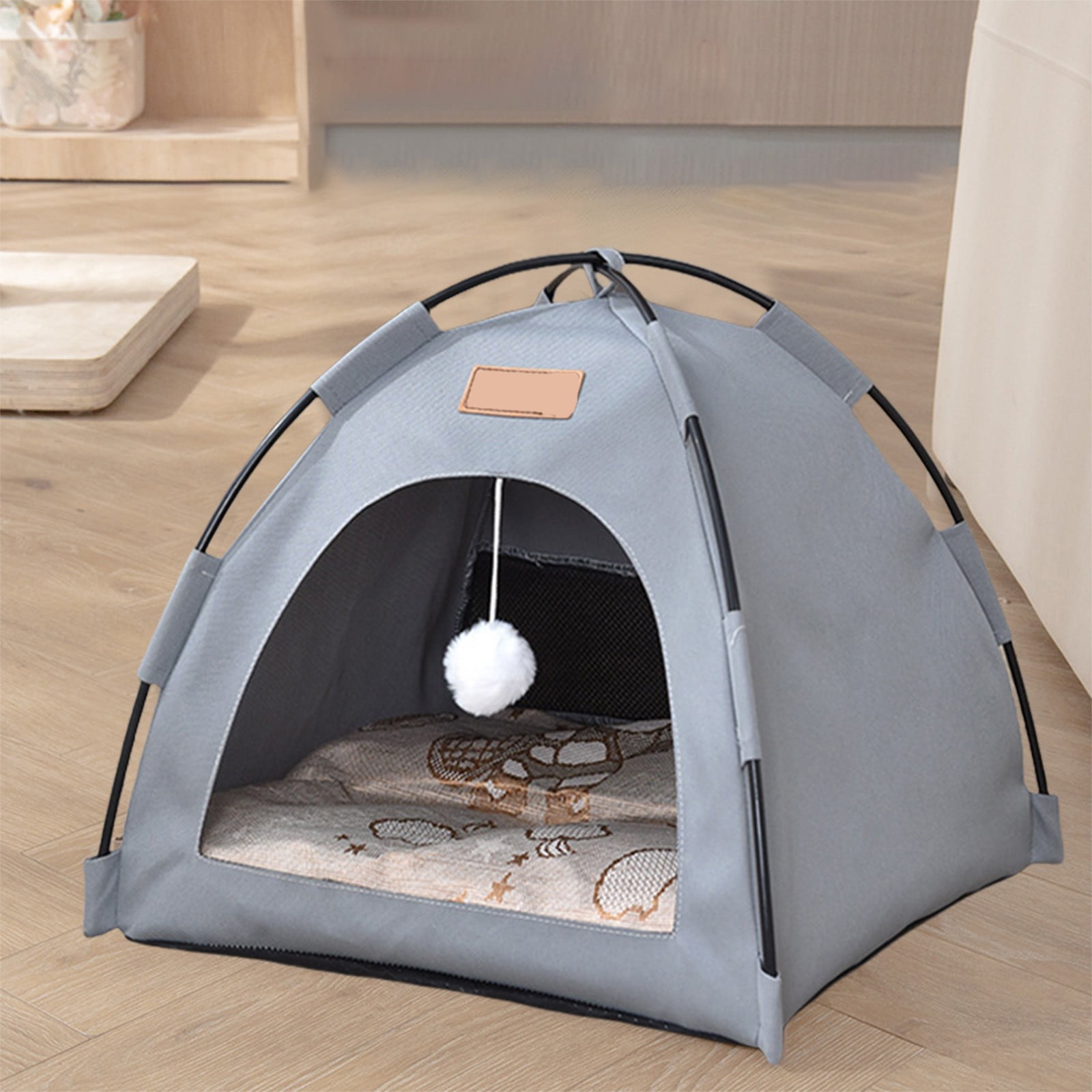 Nilvkv Four Season Semi Enclosed Pet Tent House Washable Waterproof Outdoor Cats Dogs Bed For Small Pets Grey Green Khaki 15.7x15.7x1.2in