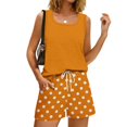 thumbnail image 4 of Two Piece Sets for Women Summer Casual Short Sets for Women Beach Vacation Sleeveless Tank Top Square Neck Drawstring Polka Dots Travel Outfits Orange XXXL, 4 of 7