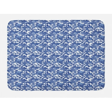 Floral Bath Mat, Spring Romance Themed Flowers in Blue Tones, Plush Bathroom Decor Mat with Non Slip Backing, 29.5" X 17.5", Persian Blue Azure Blue, by Ambesonne