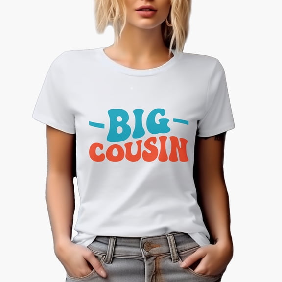 Big Cousin, Name or Title for Elder or Older Cousins, Groovy Retro Wavy Text Merch Gift, White T-Shirt, Small