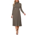 thumbnail image 2 of INSPIRE CHIC Women's Pleated Knit Dress Long Sleeve Turtleneck Business Casual Sweater A-Line Midi Dresses Fall Winter Outfits S Light Coffee, 2 of 6