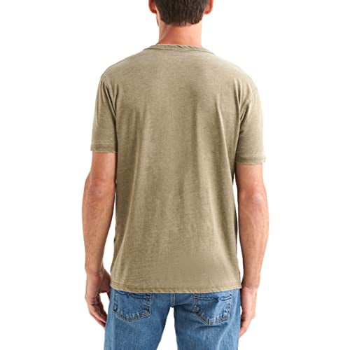 Lucky Brand Men's Burnout Button Notch Neck Shirt, Dark Olive, S 
