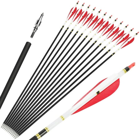 A.M.E 30 inch Archery Carbon Arrows SP500 Turkey Feather Bow Hunting Pack of 6