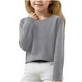 thumbnail image 3 of lkfuzj Girls Sweaters Casual Long Sleeve Tunic Shirts Crewneck Warm Solid Color Knit Pullover Tops 6-15Y - Dark Gray, 3 of 8