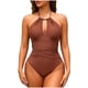 thumbnail image 2 of Traje de baño de una pieza para mujer, traje de baño de bikini de tirantes sin espalda de color liso para mujer, conjunto de bikini con bloques de color y hombros descubiertos, traje de baño de moda p, 2 of 7