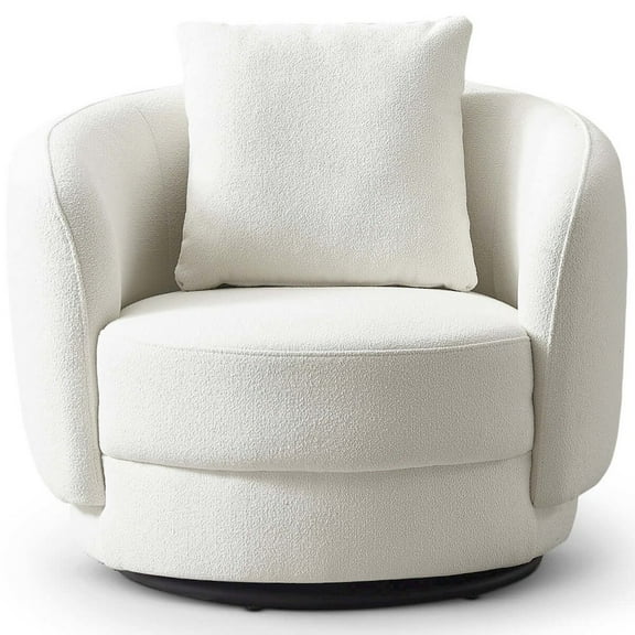 FurniFact Beige Boucle Lounge Chair with Solid Wood Legs, Perfect Accent Chair