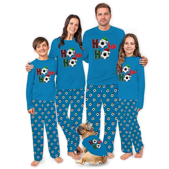 Ho Ho Ho Soccer Christmas Family Pajamas With Dog, 2 Pieces, Size NB - Men 6XL