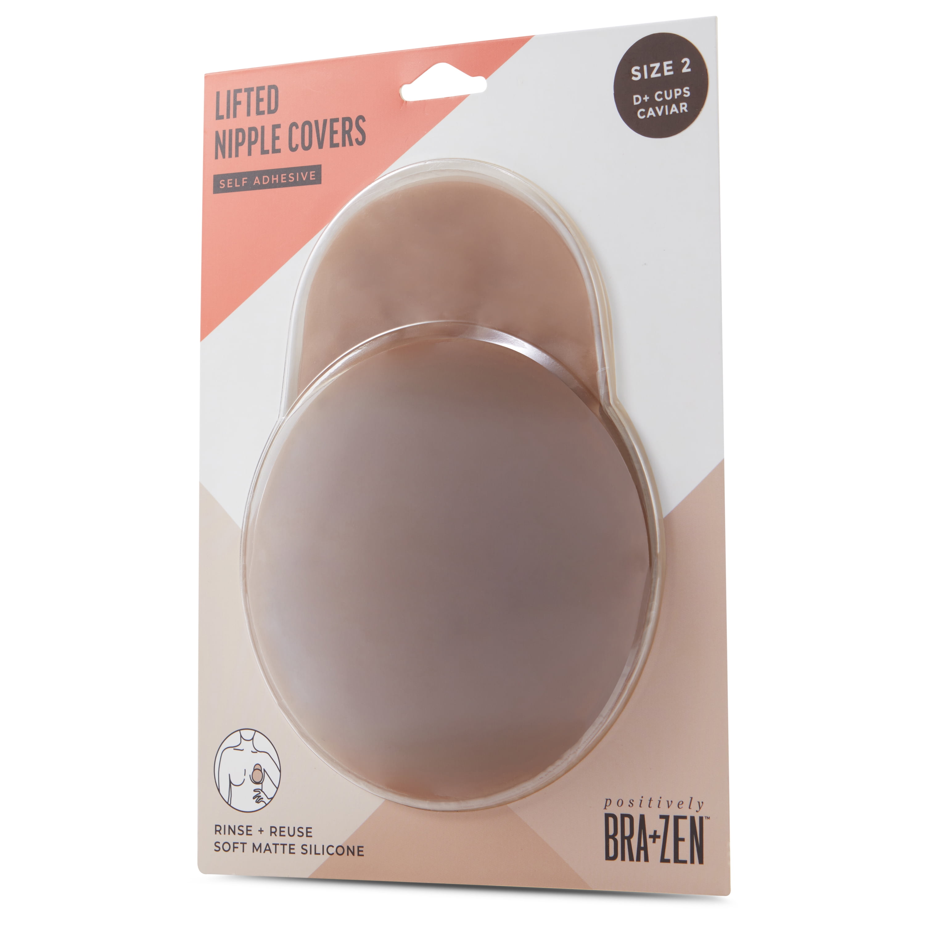 Positively BRA+ZEN Reusable 100% Silicone Breast Stick-on Adhesive Nipple Cover Pasties with Lift Tab