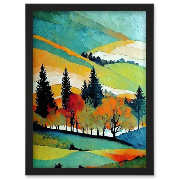 Colourful Autumn Landscape Scotland Hillside Forest Oil Painting Artwork Framed Wall Art Print A4