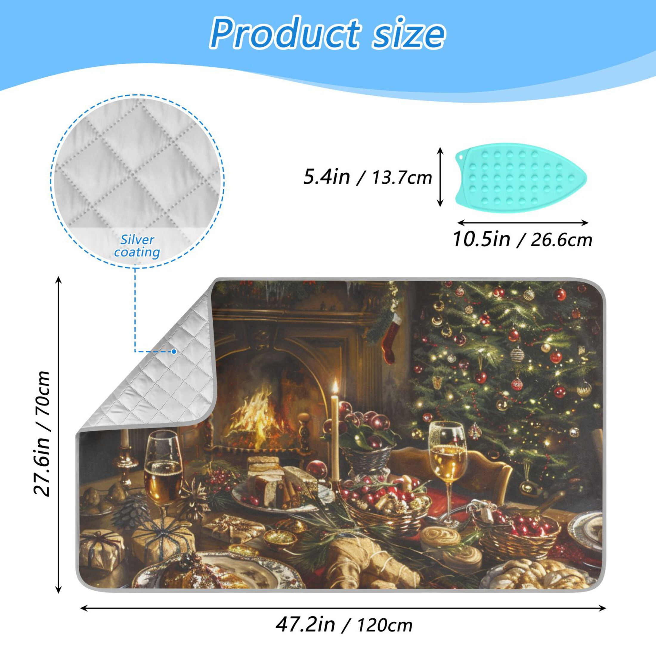Christmas Dinner Ironing Board Covers Heat Resistant Ironing Pad Mat Portable for Travel Washer Dryer Table