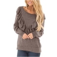 thumbnail image 1 of GigrtiJin Hauts à Volants pour Femmes Manches Longues Blouse Ample Col Rond Habillée Décontractée Couleur Unie Tunique Chandail, 1 of 6