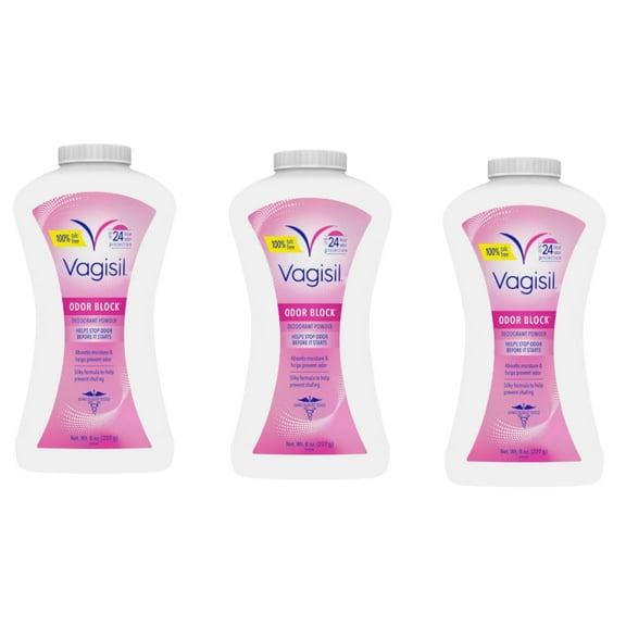 Vagisil Odor Block Deodorant Powder for Women, Talc-Free, 8 Ounce - 3 PACK