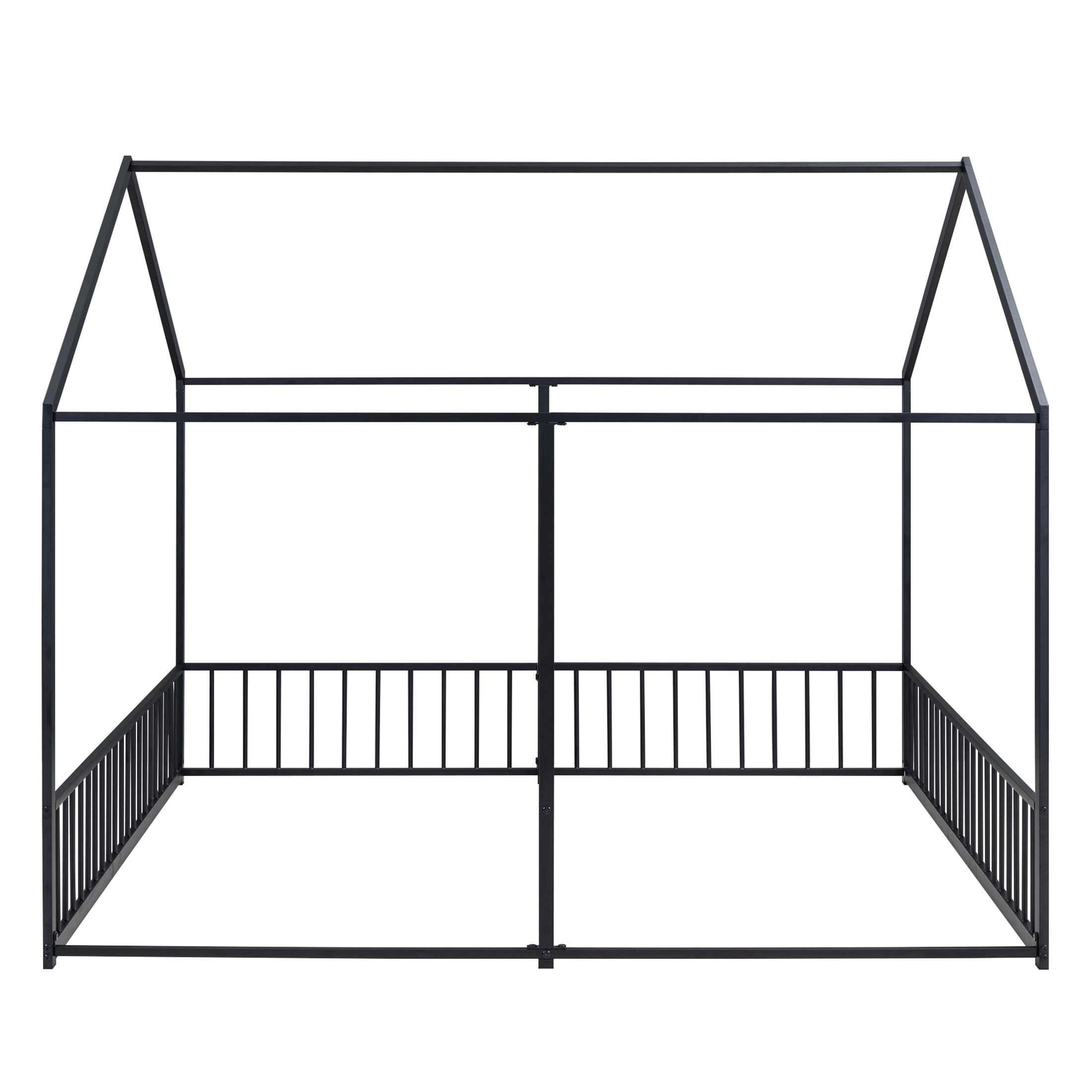 Noble House Twin Shared Metal House Bed, 2-in-1 Side-by-Side Platform Frame, Space Saving Design for Twins, Black