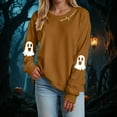 thumbnail image 2 of mgoYE Halloween Tee Shirts for Women Halloween Sweatshirts for Women Ghost Pumpkin Long Sleeve Shirt Graphic Tees Fall Pullover Tops(Brown,S), 2 of 5