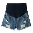 thumbnail image 3 of Women's Maternity Shorts Over The Belly Stretchy Denim Jean Shorts Raw Hem Ripped with Pockets Flattering Summer Pregnancy Comfy Activewear Lounge Essentials, 3 of 6