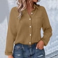 thumbnail image 2 of Outfmvch Button Down Shirts for Women Linen Shirts for Women Gauze Blouses for Women Loose Fit V Neck Ladies Blouse Cotton Linen Pleated Belt Pocket Coffee S, 2 of 9