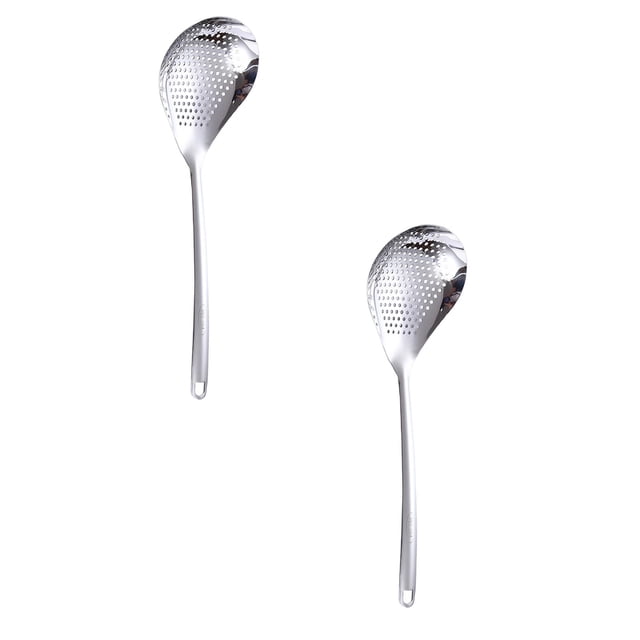 Oleegame 2PC Kitchen Utensils Set 304 Stainless Slotted Spoon Long Handle Pepper Big Slotted Spoon Home Kitchen Drain Oil Hot Pot Slotted Spoon Dredge Oil Silver