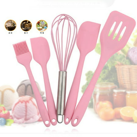 5pcs Heat Resistant Silicone Spatulas with Egg Whisk and Basting Pastry Brush, BPA Free,