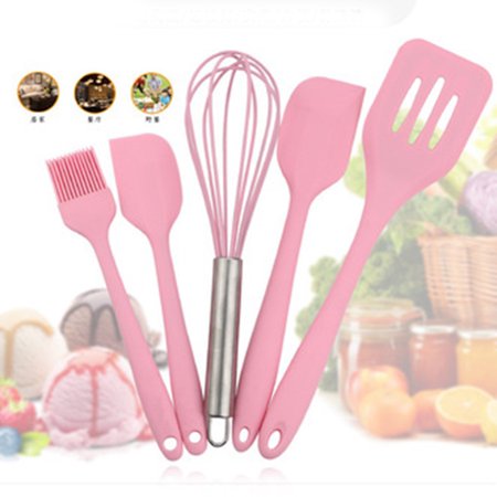 5pcs Heat Resistant Silicone Spatulas with Egg Whisk and Basting Pastry Brush, BPA Free,