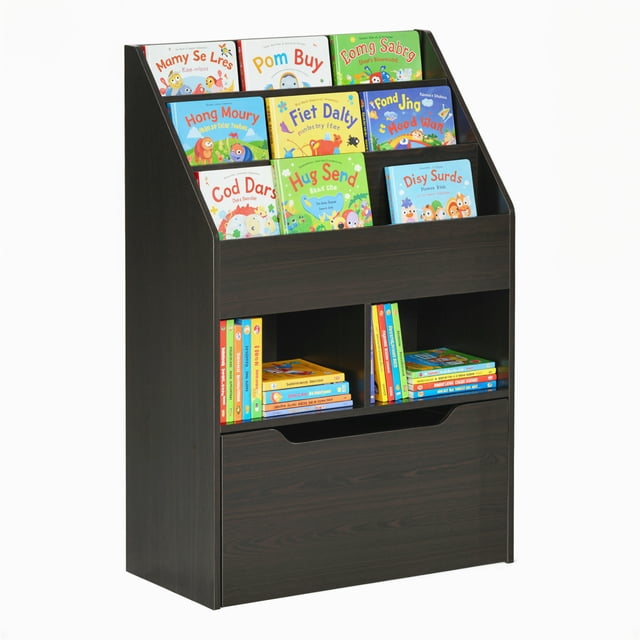 HOMCOM Kids Bookcase Multi-Shelf Rack Organizer with Storage Drawer for Books for Reading Nook, Classroom, Bedroom, Playroom, Brown