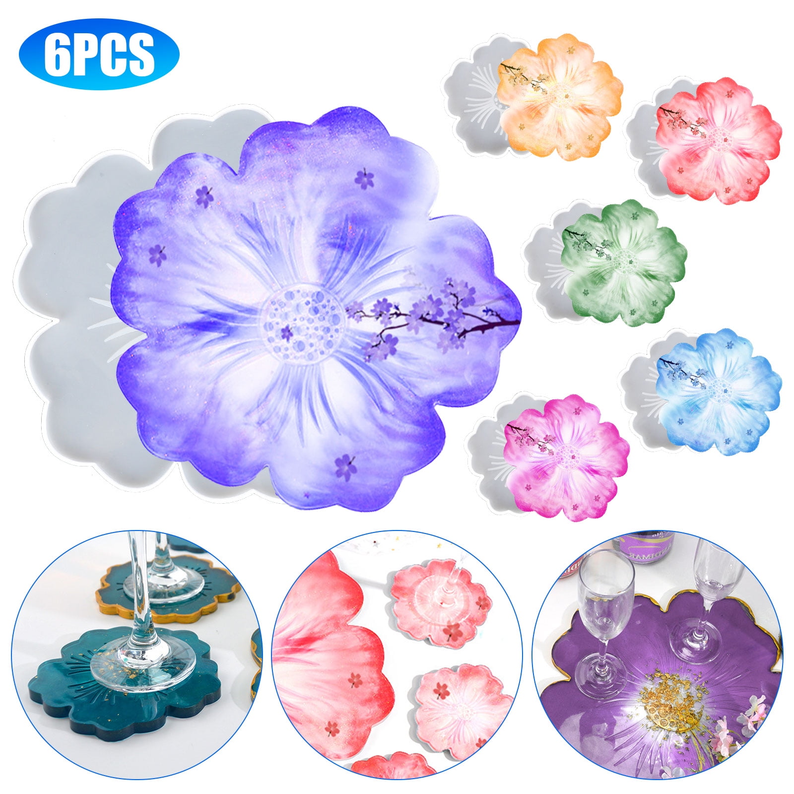 EEEkit 6pcs Flower Coaster Resin Molds, Epoxy Resin Casting Molds