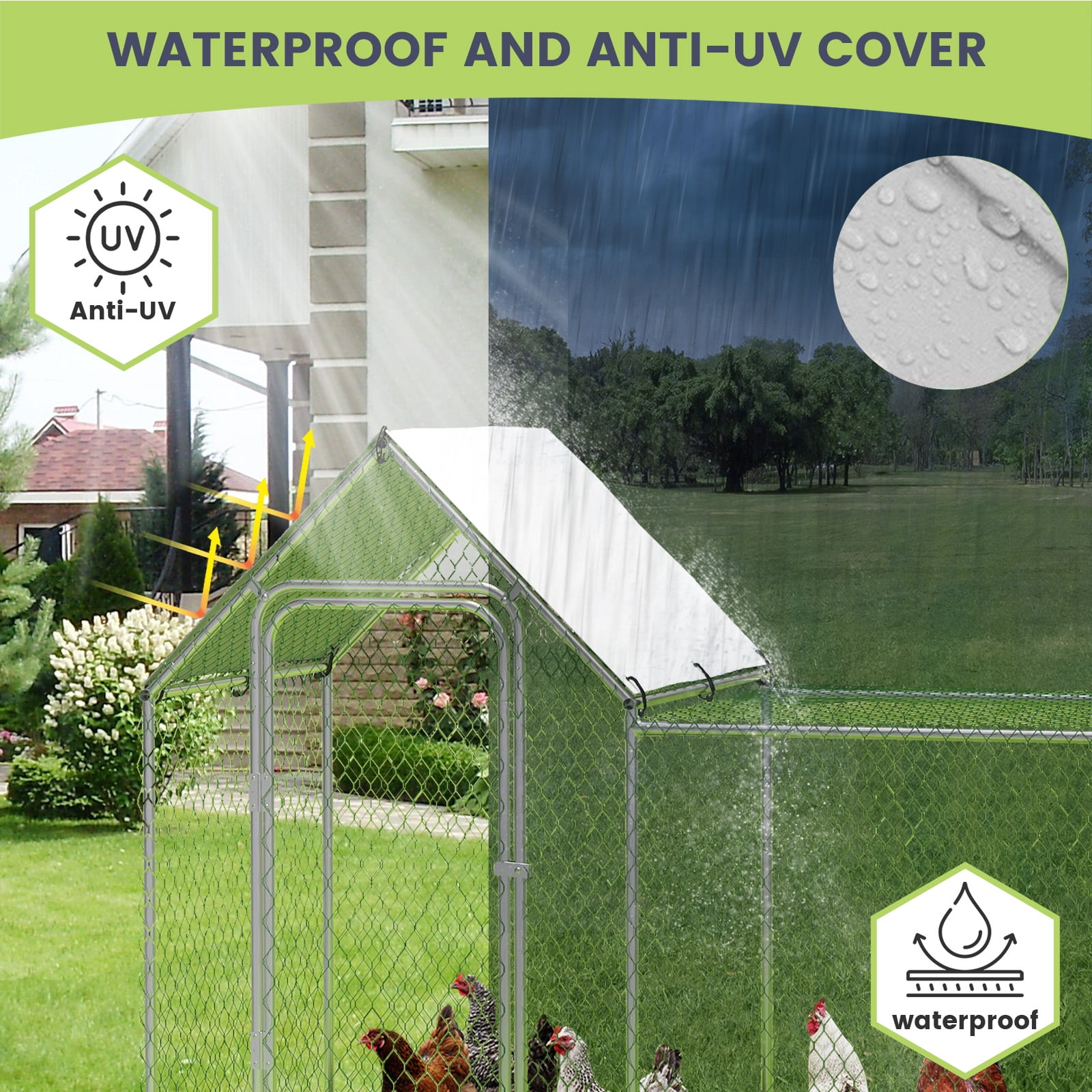 Yesurprise Large Metal Chicken Coop Chicken Run with Waterproof and Anti-UV Cover Walk-in Chicken Pen for 6/10 Chickens Large Chicken House for Rabbits Duck Outdoor Use