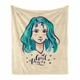 thumbnail image 1 of Girl Power Soft Flannel Fleece Blanket, Hand Drawn Detailed Girl Design with Girl Power Message Illustration, Cozy Plush for Indoor and Outdoor Use, 50" x 60", Pale Blue Cream Indigo, by Ambesonne, 1 of 6