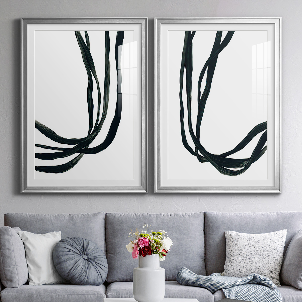 Wexford Home Onyx Ribbon I Premium Framed Print, 22.5" x 30.5" - Ready to Hang, Silver (Set of 2)