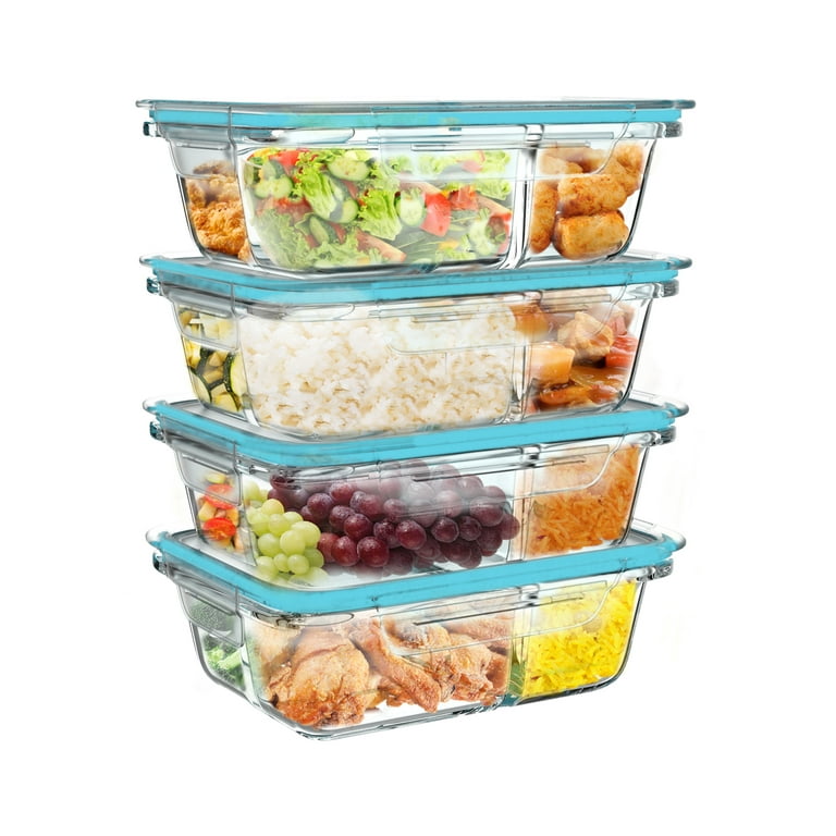 Glass Food Storage Containers-4-Pc. Set with Snap on Lids-Multi-Size Meal  Prep Bowls- Microwave, Dishwasher and Refrigerator Safe by Classic Cuisine  