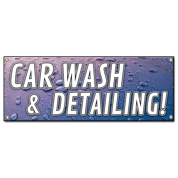 Car Wash & Detailing | 18" X 48" Banner | Heavy Duty 13oz. Outdoor Vinyl Single Sided With Grommets | Made in The USA