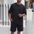 thumbnail image 2 of Men's Shirt and Shorts Set 2 Piece Fashion Summer Tracksuits Cotton Oversized T-Shirts Drawstring Shorts Outfits Big and Tall Size M-5XL Black, 2 of 8