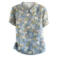 thumbnail image 4 of Blue Women's Short Sleeve T-shirt, Women'S Linen Lapel Art Floral Round Neck Button Loose Pullover Top Casual Shirt T Shirt,Women's Short sleeve T-shirt XXL, 4 of 4