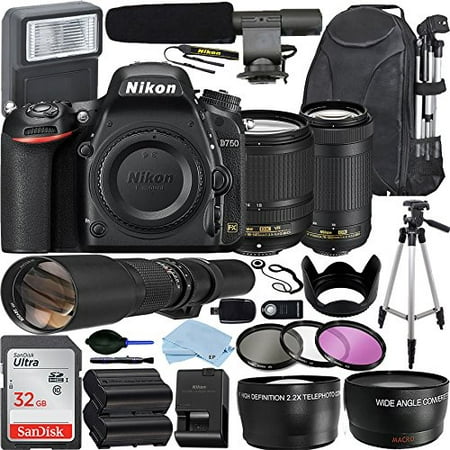 Nikon D750 DSLR Camera with AF-S DX NIKKOR 18-140mm + 70-300mm VR Nikkor Zoom Lens + 500mm Preset Lens + 32GB SanDisk Memory Card + Deluxe