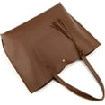 thumbnail image 3 of Women Tote Bags Top Handle Satchel Handbags PU Faux Leather Tote Bag with Tassel Shoulder Purse- Coffee, 3 of 8