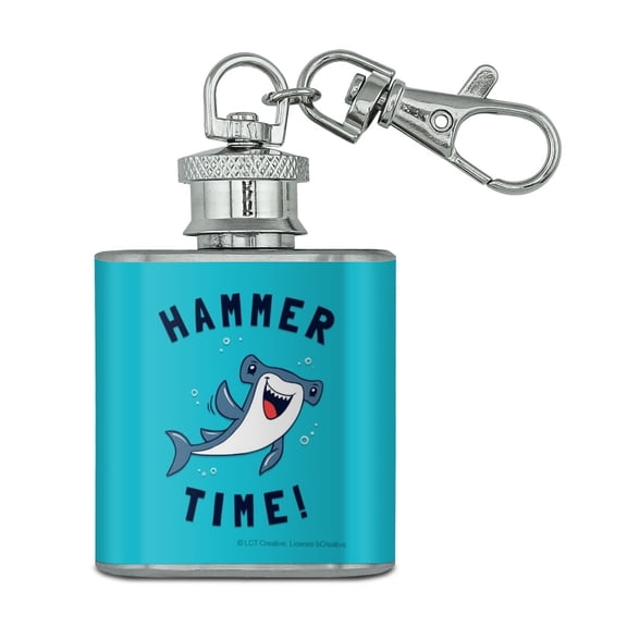 Hammerhead Shark Hammer Time Funny Humor Stainless Steel 1oz Mini Flask Key Chain