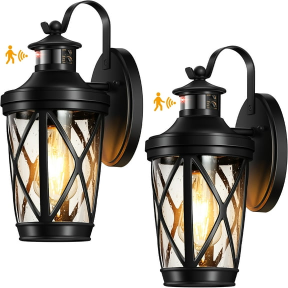 VIANIS Exterior Lighting Fixtures, Black Outdoor Motion Sensor Light, 2-Pack Outdoor Lanterns for Porch, Anti-Rust Dusk to Dawn Sensor Wall Mount, Modern Exterior Wall Sconce Outside Lights for Patio