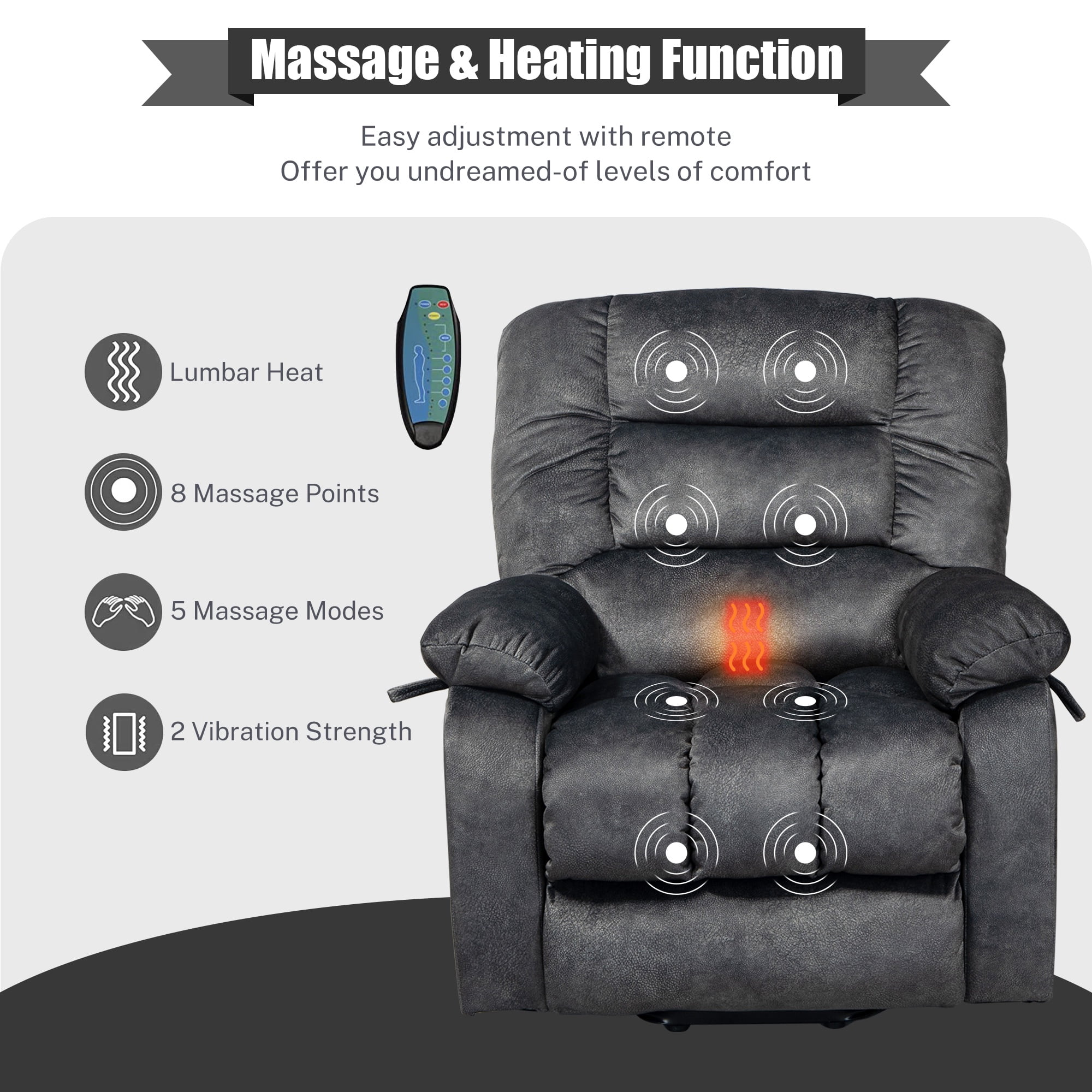 Power Lift Recliner Chair with Heat and Vibration Massage, UHOMEPRO Modern Fabric Elderly Electric Reclining Sofa with Remote Control and Side Pockets for Living Room Home Theater, Gray