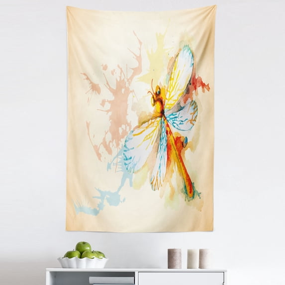 Watercolor Tapestry, Watercolor Splash Look Abstract Artwork Close up Look Print Wings, Fabric Wall Hanging Decor for Bedroom Living Room Dorm, 5 Sizes, Pale Yellow and Orange, by Ambesonne