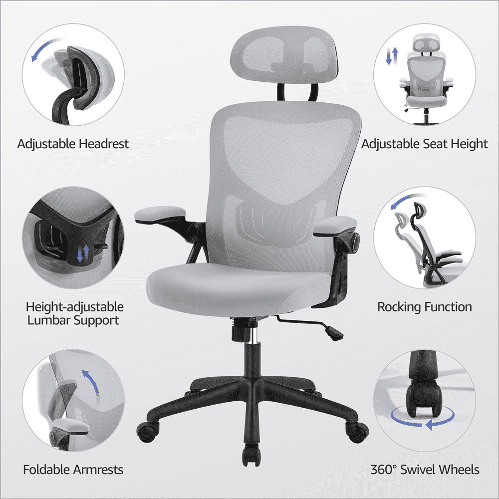 Smile Mart High-Back Ergonomic Mesh Office Chair with Adjustable Headr