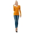 thumbnail image 5 of Simply Fashion Basic V Neck Long Sleeve T-Shirts - Stretch Cotton SpandexMUSTARD,SMALL, 5 of 5