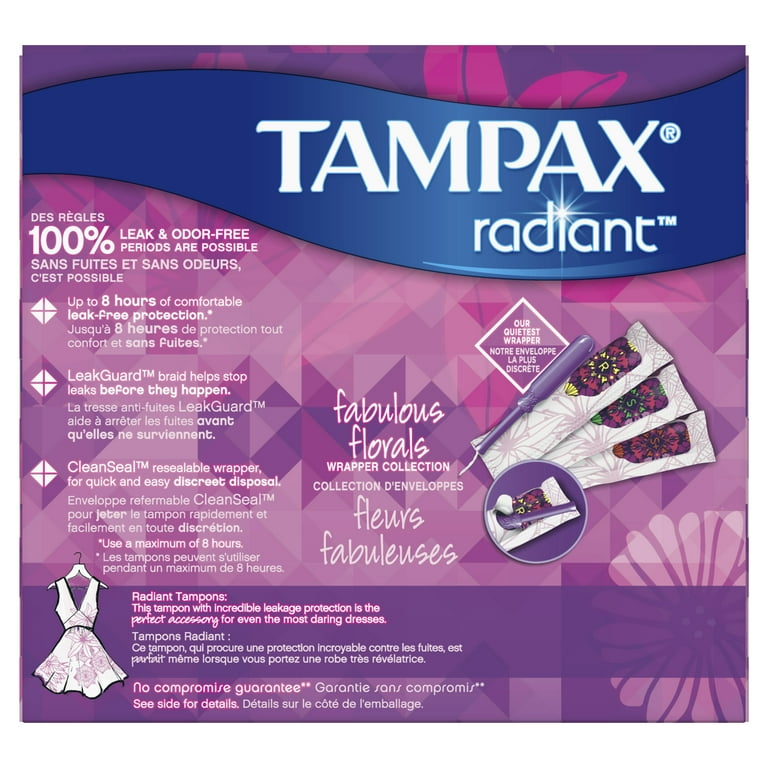 Tampax Radiant Tampons, Triple-Pack, Regular/Super/Super Plus Absorbency,  Unscented, 32 Ct 